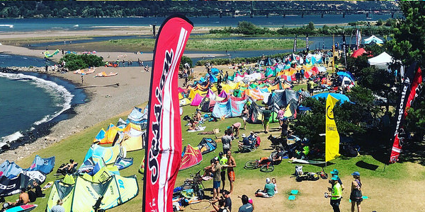 Kiteboards 4 Cancer event setup near lake