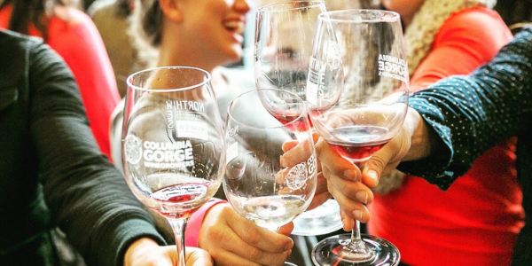 people cheersing with Columbia Gorge wine