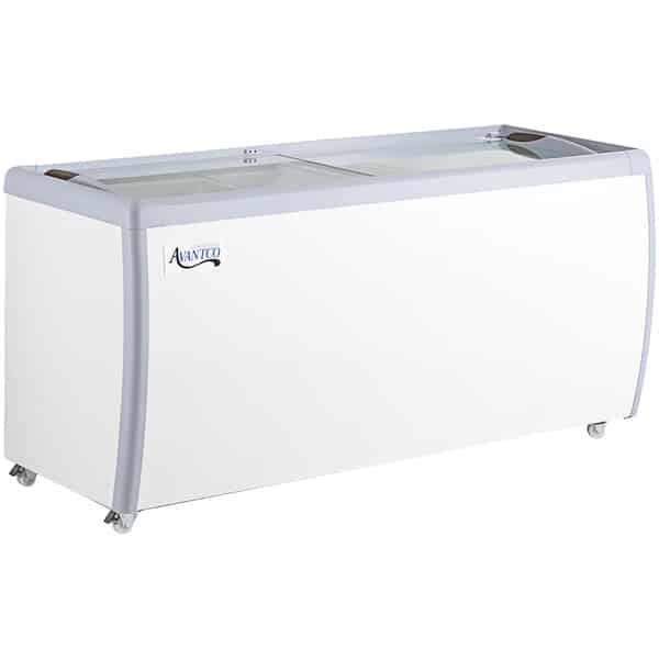 a white freezer with glass doors